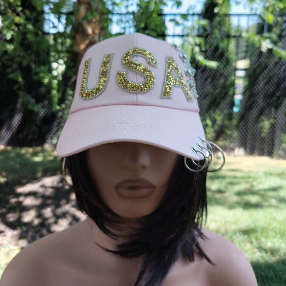 Pink‎ Bling-Bling Rhinestone USA Baseball Hat - Picture 1 of 7